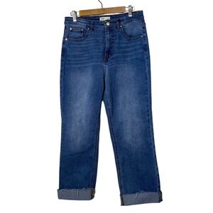 OAT New York Jeans Women 8 29 Blue Cuffed Wide‎ Leg Cropped High Rise Denim